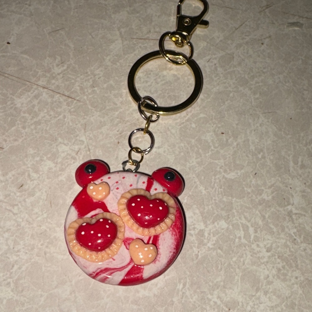 Red Heart Cookie Frog Keychain